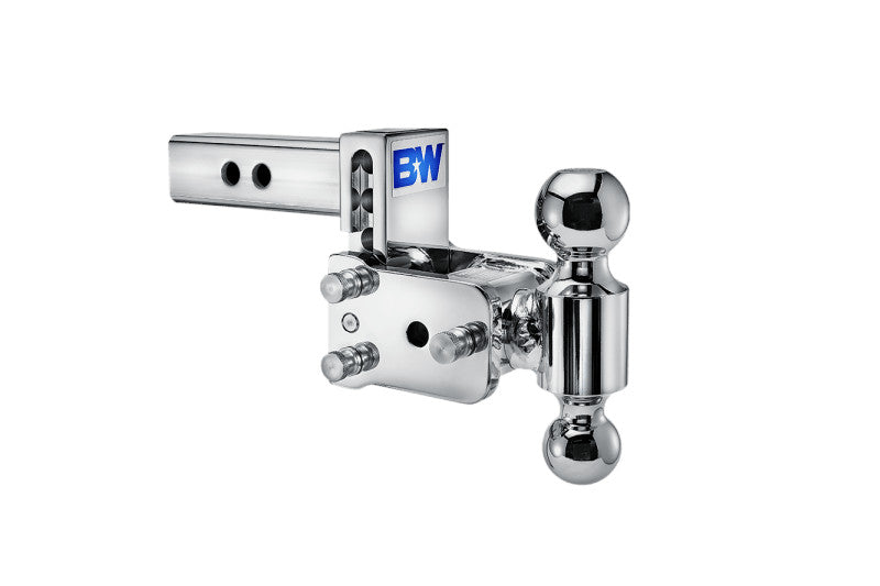 B&W Tow & Stow 2in Dual Ball Receiver Hitch, Chrome, 3in Drop-3.5in Rise