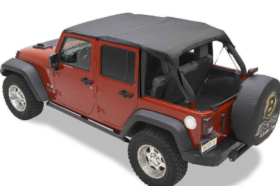 2010-18 Jeep Wrangler JK 4-Door Bestop Header Extended Safari Style Bikini Top - Black Diamond