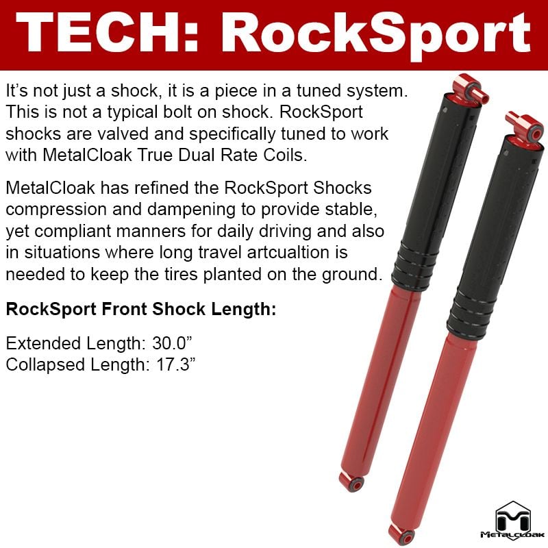 Jeep Wrangler JL 2018-2026 & Gladiator JT 2020-2026, MetalCloak RockSport RED Long Travel Shocks, JL Front or Rear, JT Front, Pair, view 2