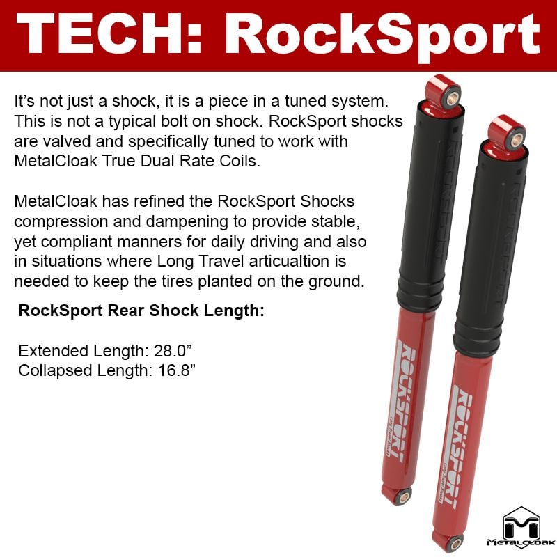Jeep Gladiator JT 2020-2026, MetalCloak RockSport RED Long Travel Shocks, Rear, Pair, view 2