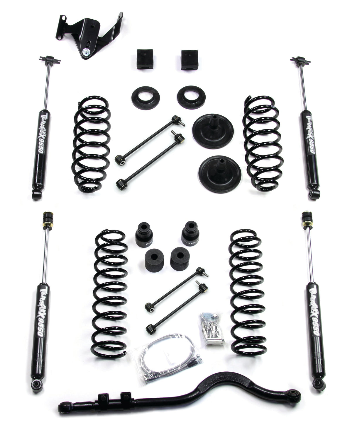 Jeep Wrangler JK 4-Door 2007-2015, TeraFlex 3in Coil Spring Base Lift Kit with Front Track Bar and 9550 VSS Twin-Tube Shocks