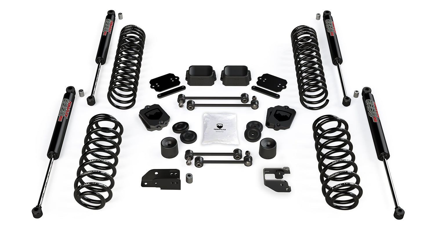 Jeep Wrangler JK/JL 4-Door 2007-2026, TeraFlex 3.5in Coil Spring Base Lift Kit with 9550 VSS Twin-Tube Shocks