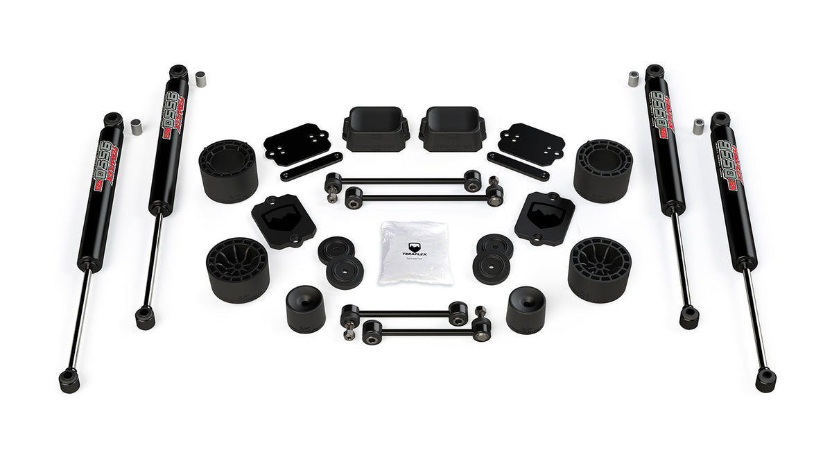 Jeep Wrangler JK/JL 4-Door 2007-2026, TeraFlex Sport/Sahara 2.5in Performance Spacer Lift Kit with 9550 VSS Twin-Tube Shocks