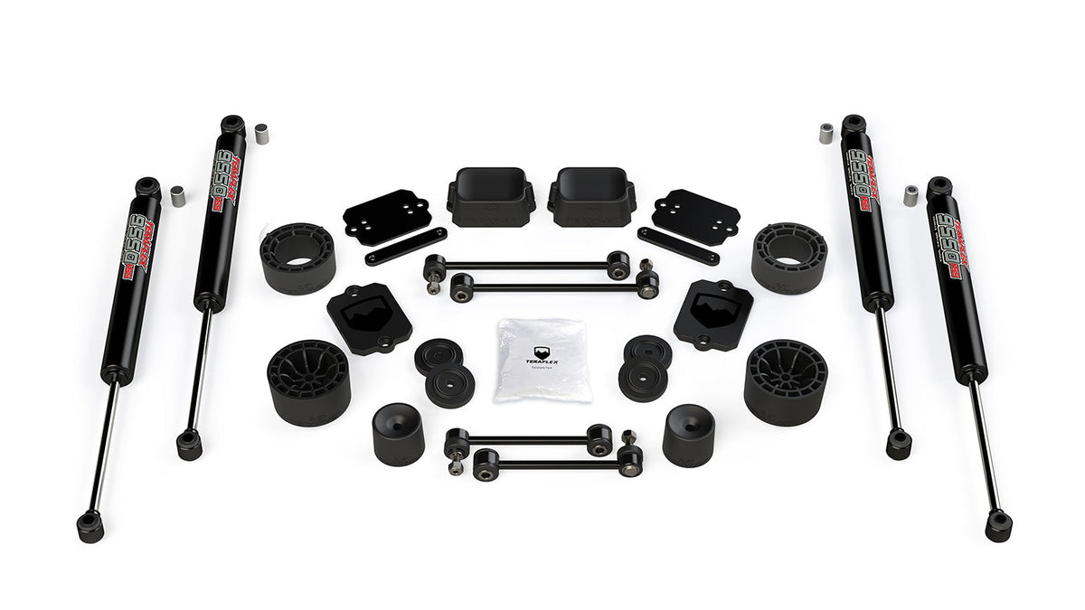 Jeep Wrangler JK/JL 2-Door 2007-2026, TeraFlex Sport/Sahara 2.5in Performance Spacer Lift Kit with 9550 VSS Twin-Tube Shocks