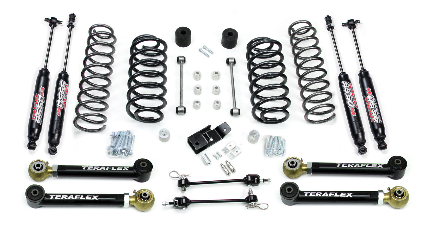 Jeep Wrangler TJ 1997-2006, TeraFlex 3in Suspension System with 4 Short Control Arms and 9550 VSS Twin-Tube Shocks