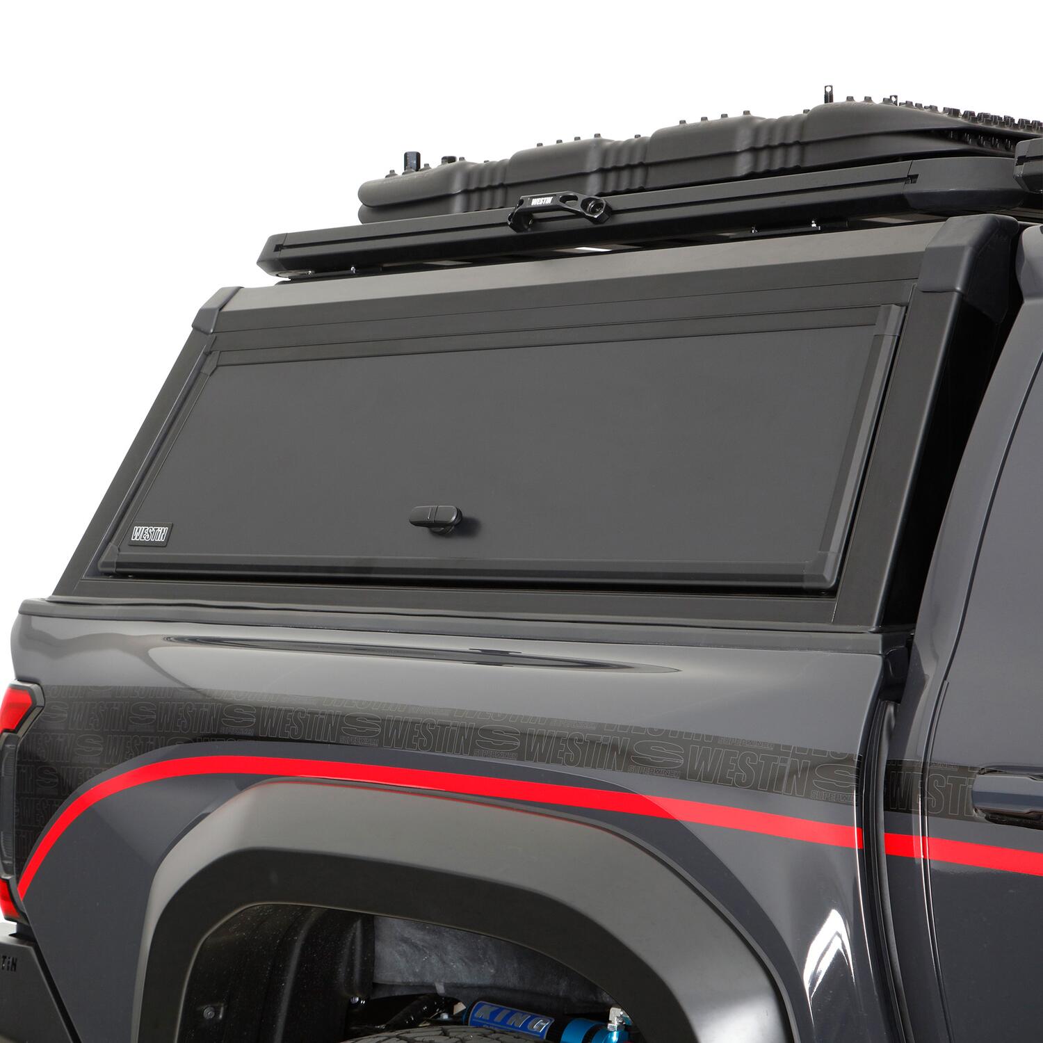 Toyota Tacoma 4th Gen 2024-2026, Westin EXP Truck Cap with Solid Front Glass, 60.3in Bed, Matte Black, view 16