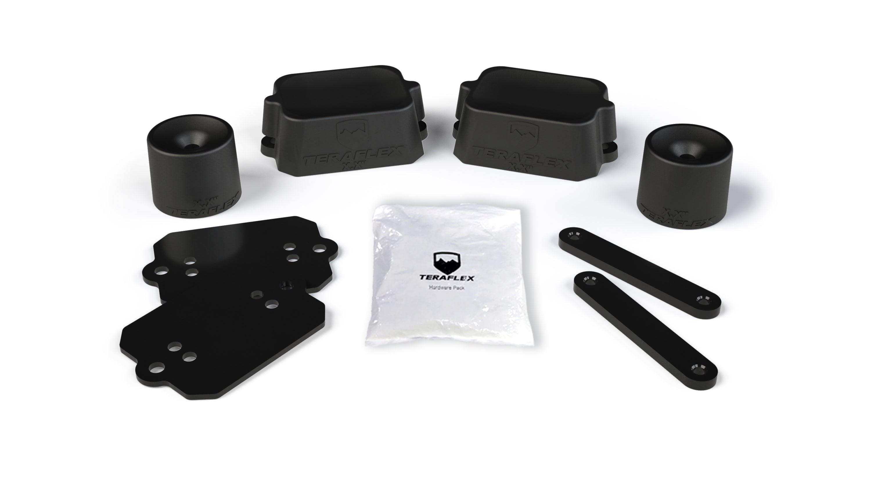 Jeep Wrangler JK/JL 2-Door 2007-2021, TeraFlex 2in Bump Stop Strike Pad Extension Kit, Front and Rear