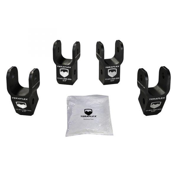 Jeep Wrangler JK/JL 2007-2021, TeraFlex 2in Shock Extension Bracket Kit, Front and Rear, 2-2.5in Lift