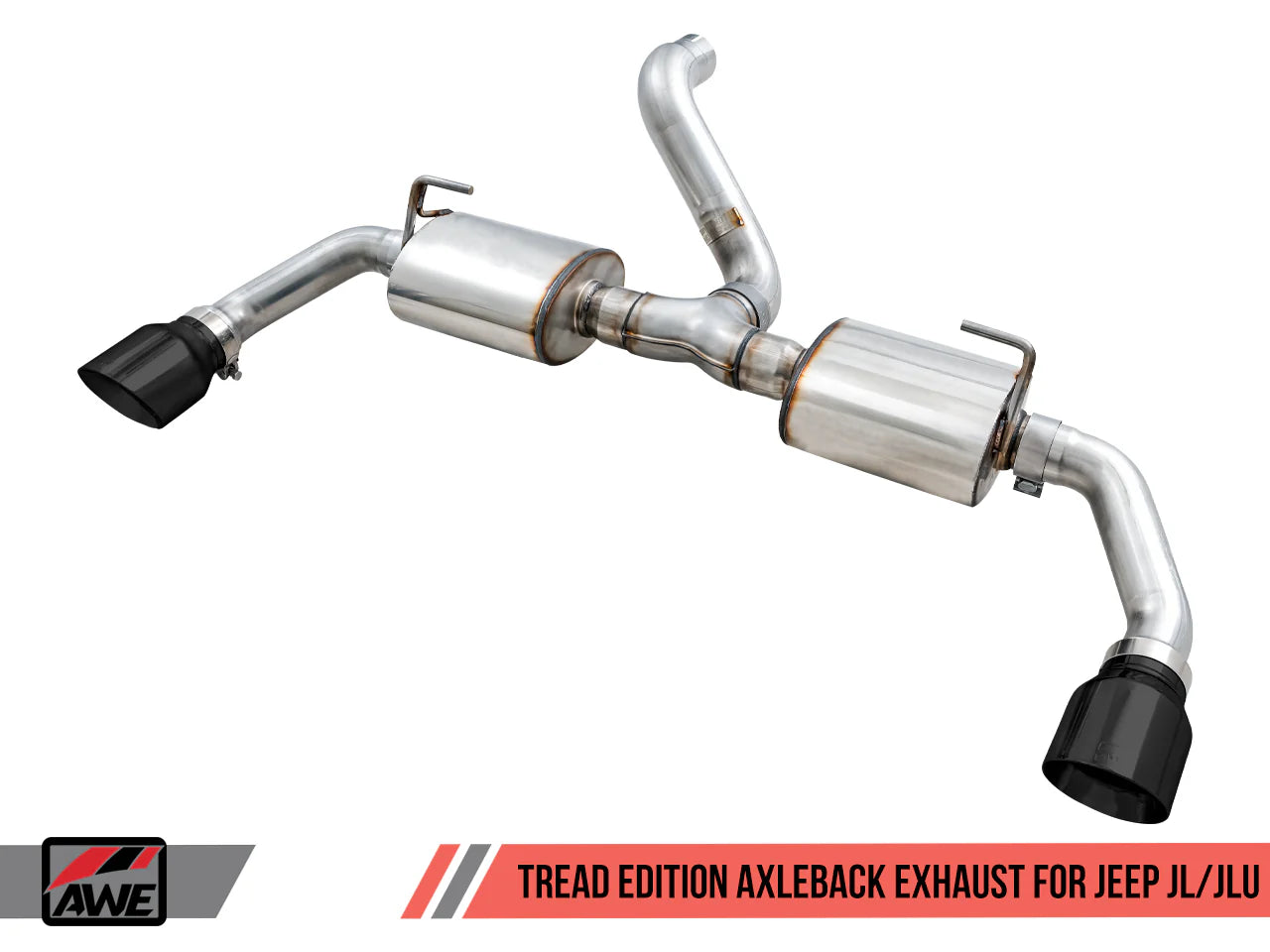 AWE Exhaust Tread Edition Axleback Dual Exhaust - Diamond Black Tips, JL 2.0/3.6L