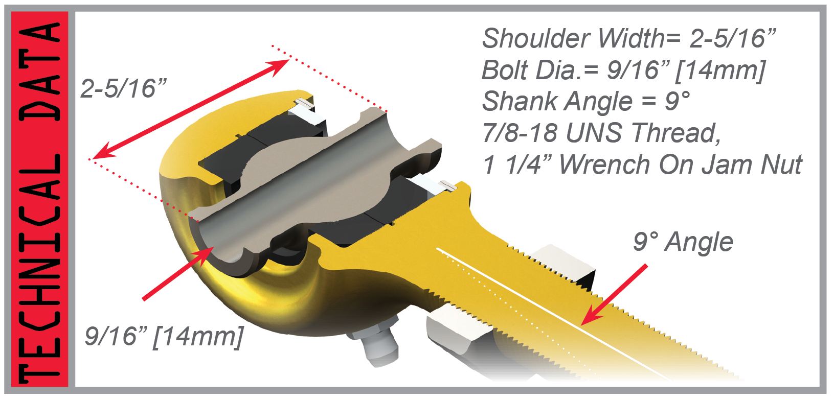 Jeep Wrangler JK 2007-2018, TeraFlex Adjustable Control Arm Joint, Rear Upper, Small Offset, Short Frame/Long Axle, Right-Hand Thread