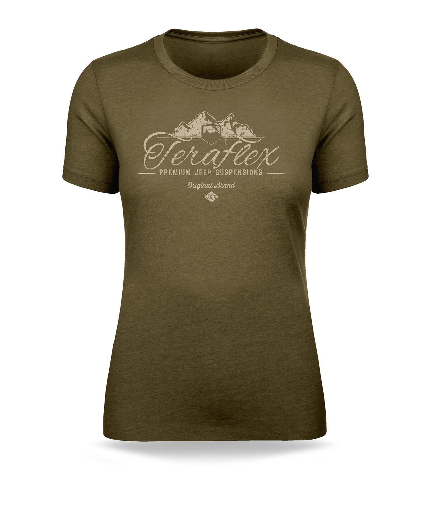 TeraFlex Women's Script T-Shirt, Mountain Graphic, Army Green, view 4