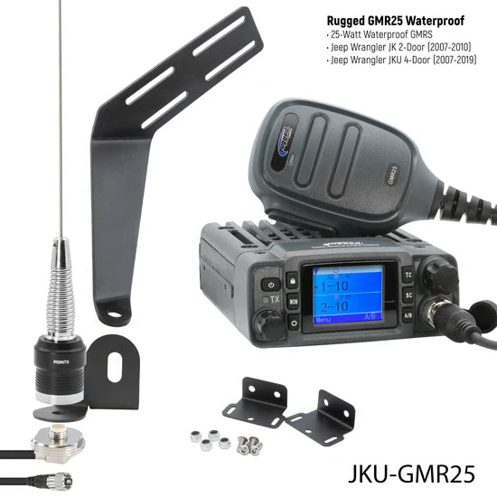 Jeep Wrangler JK Rugged Radios Two Way GMRS Mobile Radio Kit - 25 Watt