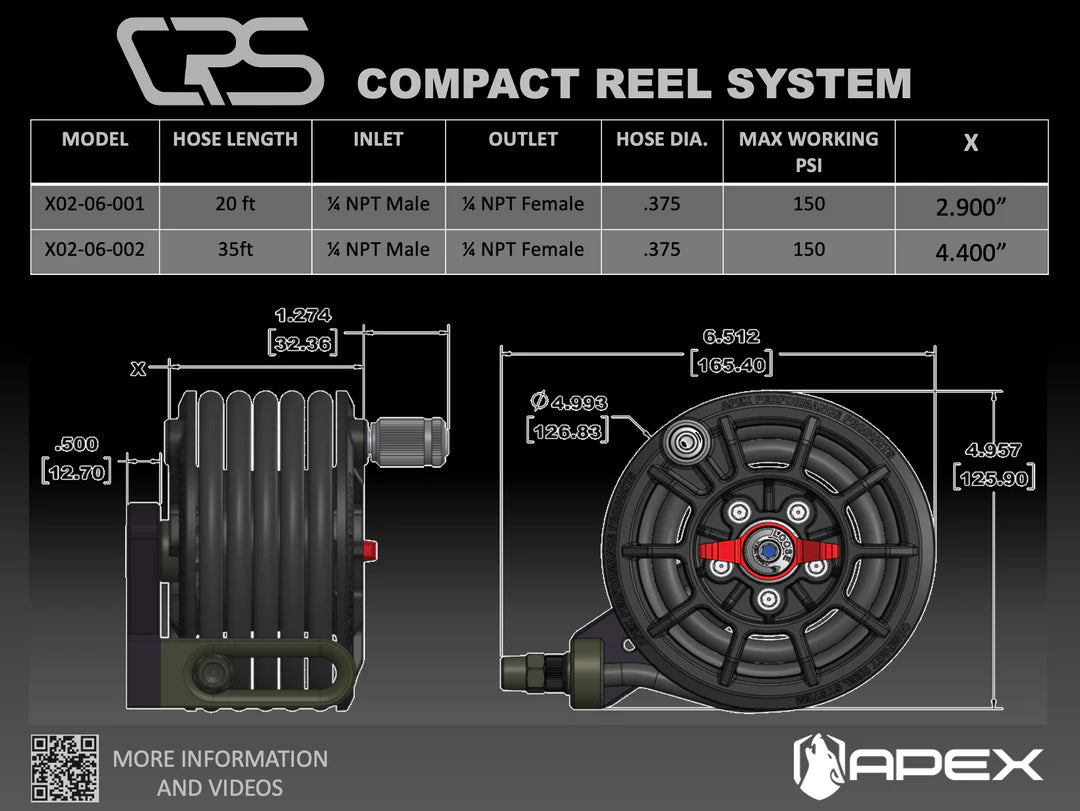 APEX Compact Air Hose Reel System (CRS)- 20 Ft.