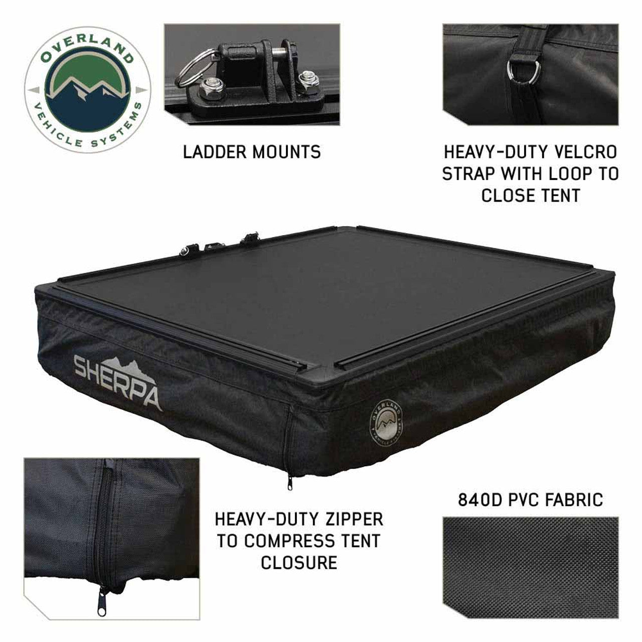 Overland Vehicle Systems XD Sherpa Solo 1 Person Hybrid Soft Shell Roof Top Tent, Blue Body & Black Rainfly