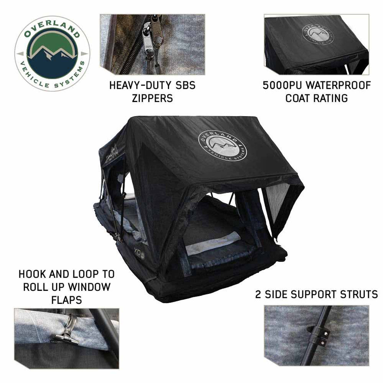 Overland Vehicle Systems XD Sherpa Solo 1 Person Hybrid Soft Shell Roof Top Tent, Blue Body & Black Rainfly