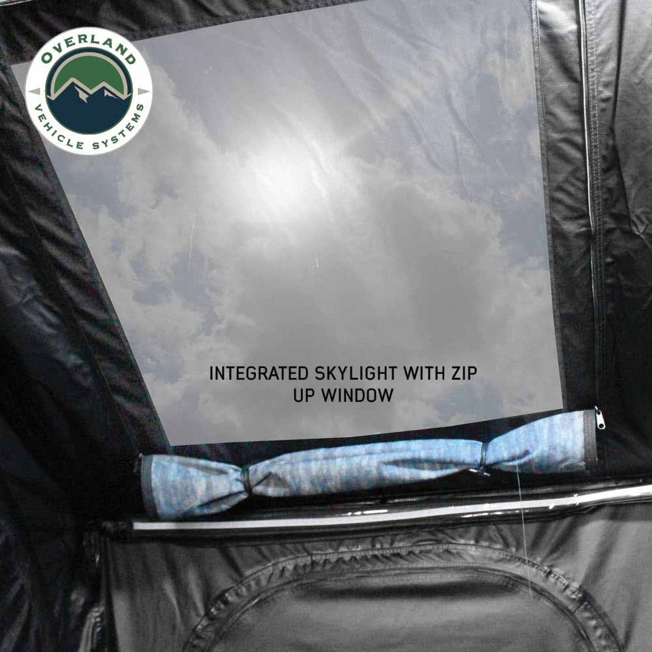 Overland Vehicle Systems XD Sherpa Solo 1 Person Hybrid Soft Shell Roof Top Tent, Blue Body & Black Rainfly