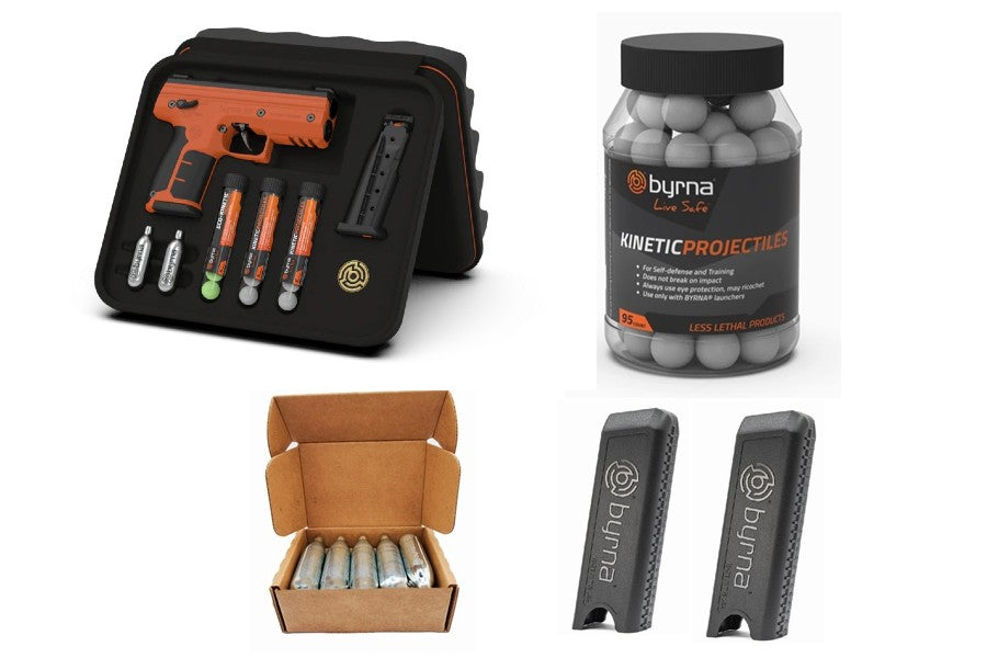 Byrna SD Orange Kinetic Launcher Kit w/ Projectiles, Cartridges and Mags Package