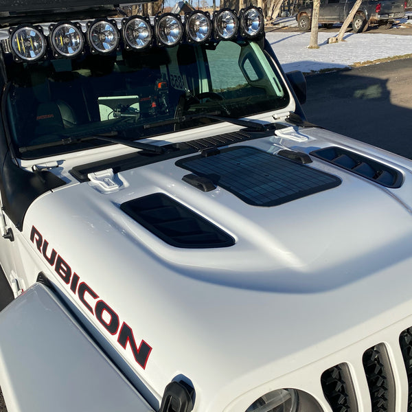 Jeep Wrangler JL & Gladiator JT Cascadia 4X4 VSS Hood Mount Solar Panel System - 30 Watt - Rubicon Only