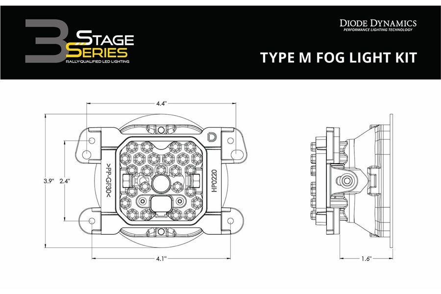 Jeep Wrangler JL, JK & Gladiator JT Diode Dynamics Worklight SS3 Pro Type M Kit Yellow SAE Fog, Pair