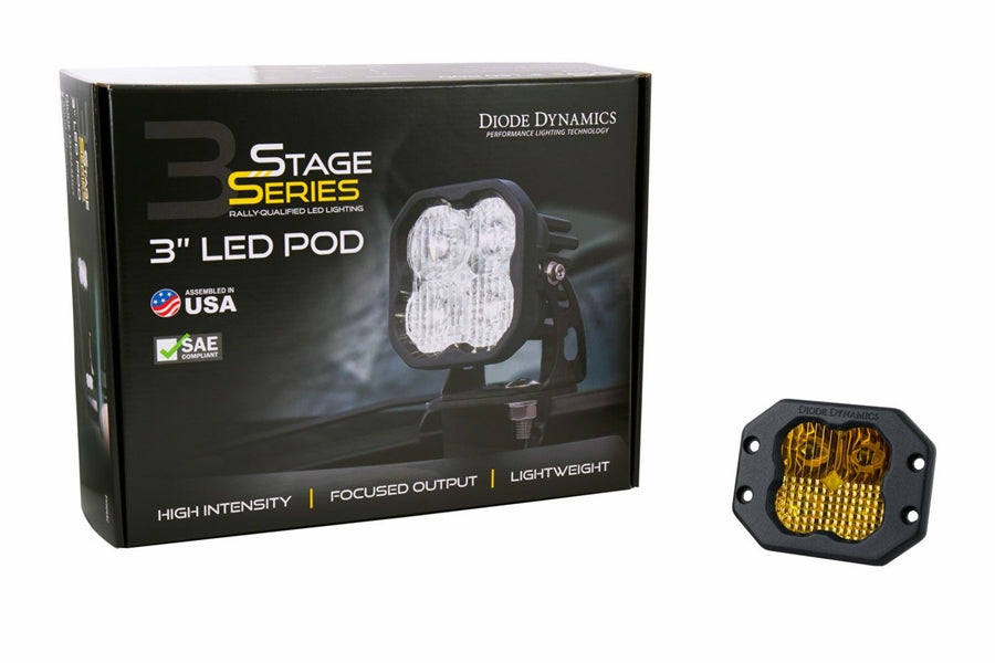 Diode Dynamics Work Light SS3 Sport Yellow SAE Fog Flush - Single