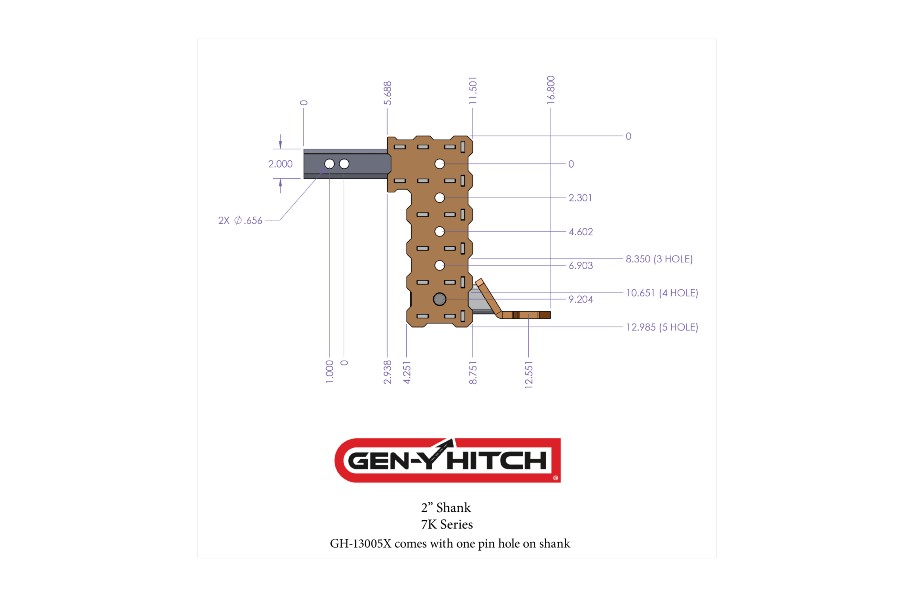 GEN-Y Hitch Rebel-X Tactical Drop Hitch w/ Ball Mount - 2in Hollow Shank, 7K Hitch