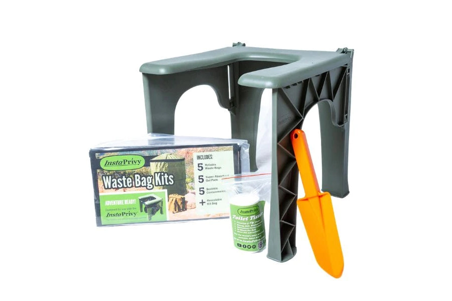 backpack with mini tent portable toilet InstaPrivy Portable Toilet Kit