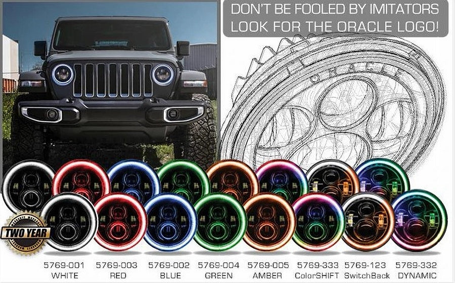 Jeep Wrangler JL & Gladiator JT Oracle 7in High Powered LED Headlight, White Halo - Pair