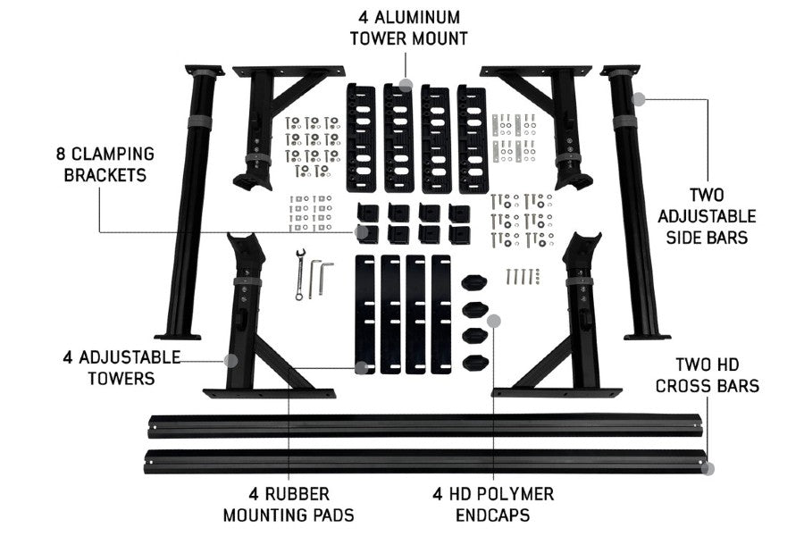 Overland Vehicle Systems Freedom Rack w/ Cross Bars and Side Supports - 8ft Support Bars