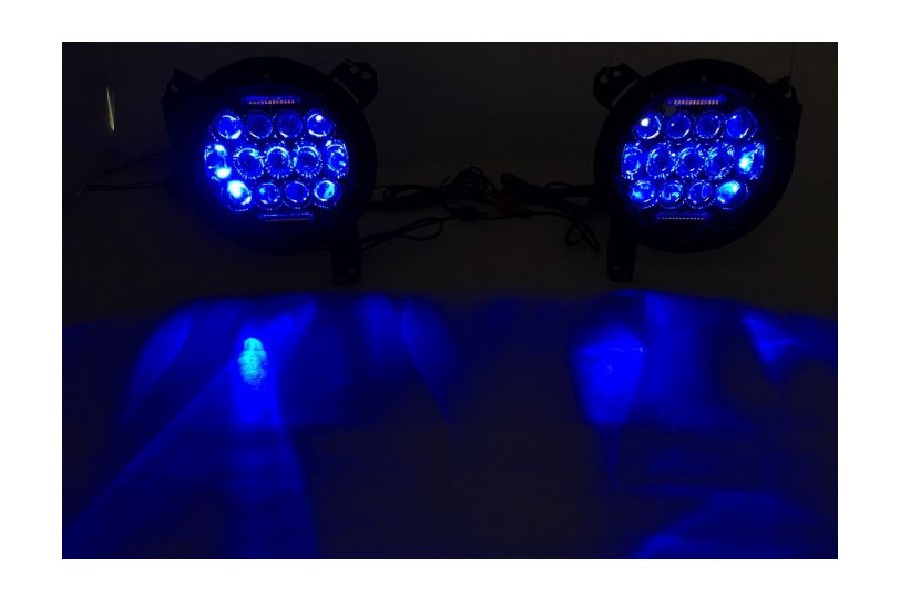 Jeep Wrangler JK, TJ & CJ Quake LED 7 inch Headlights w/ High/Low Beams - RGB Accent w/ Black Reflector