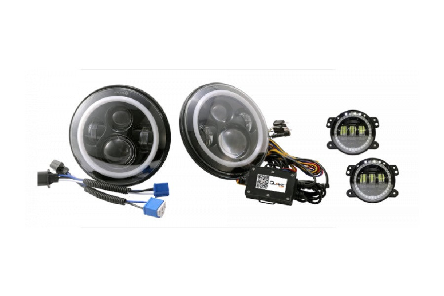 Jeep Wrangler JK, TJ & CJ Quake LED 7in High/Low Headlights w/ 30 Watt Fog Lights - RGB Accent