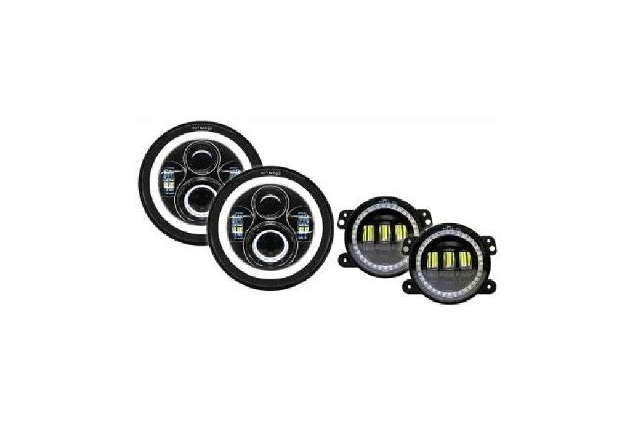 Jeep Wrangler JK, TJ & CJ Quake LED 7in Headlights/Fog Lights - White and Amber Turn Signals