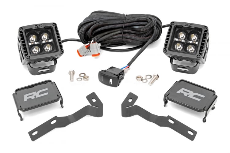 Rough Country Low-Profile Led Light Ditch Light Kit, Black Series w/ White DRL - Tacoma