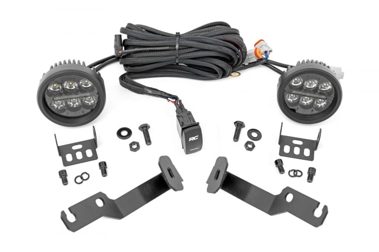 Rough Country Low-Profile Led Light Ditch Light Kit, Black Series 3.5in Round w/ Amber DRL- Tacoma