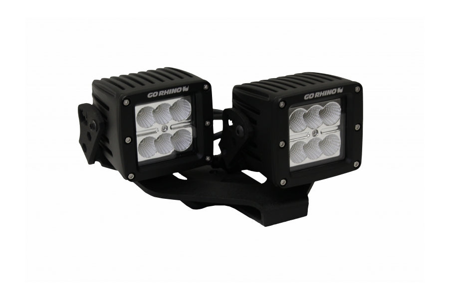 Jeep Wrangler JL & Gladiator JT Go Rhino Dual 3in LED Light Center Hood Offset Mounts