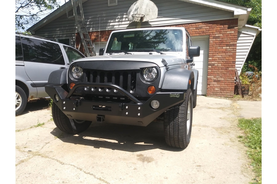 Rock Hard 4x4 Patriot Series Full Width Front Bumper w/ Receiver and Lowered Winch Mount, JK