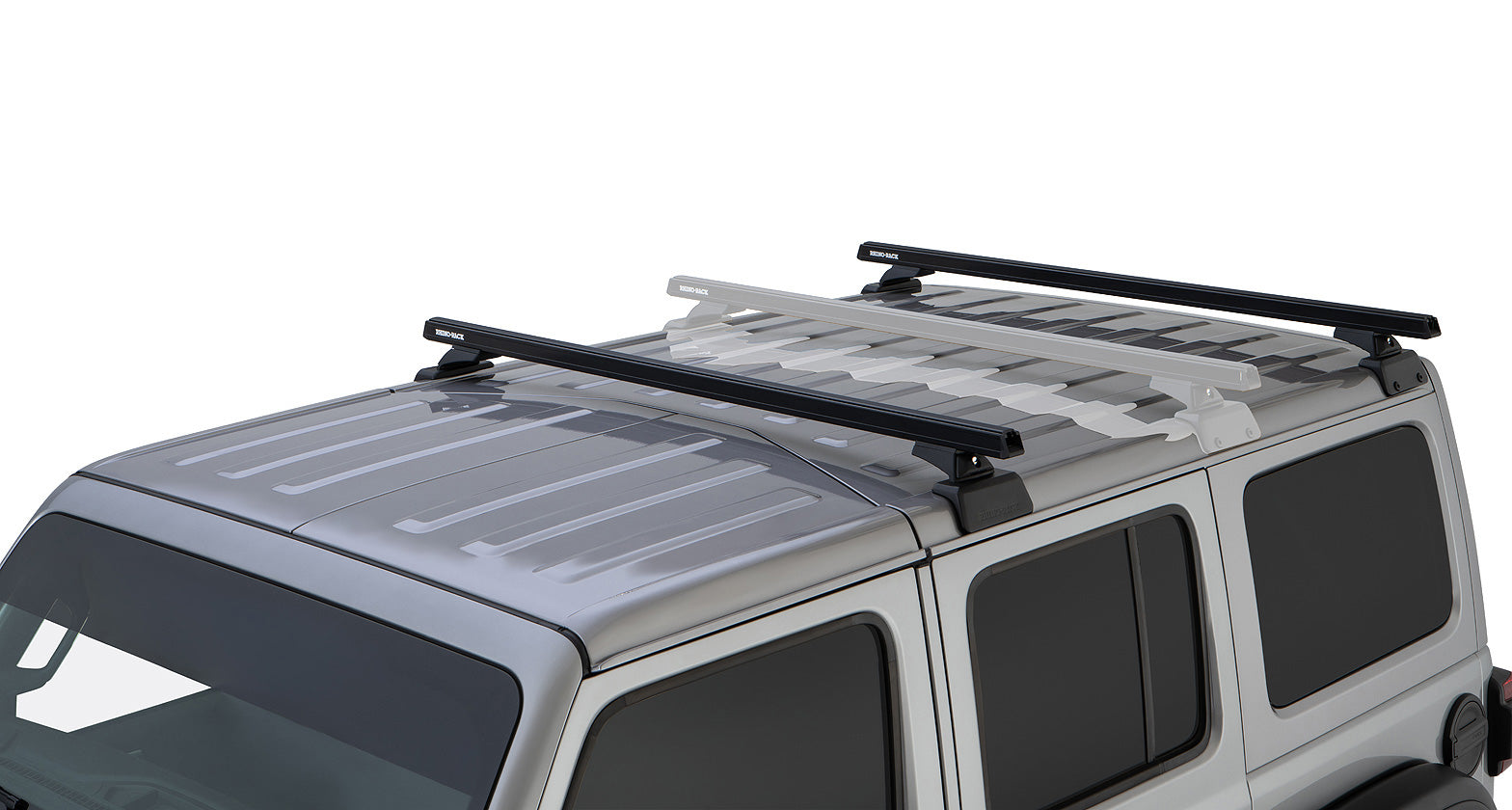 Jeep Wrangler JL 4-Door Rhino Rack Heavy Duty Black 2 Bar Roof Rack w/ Backbone and RCL Legs | JB0880