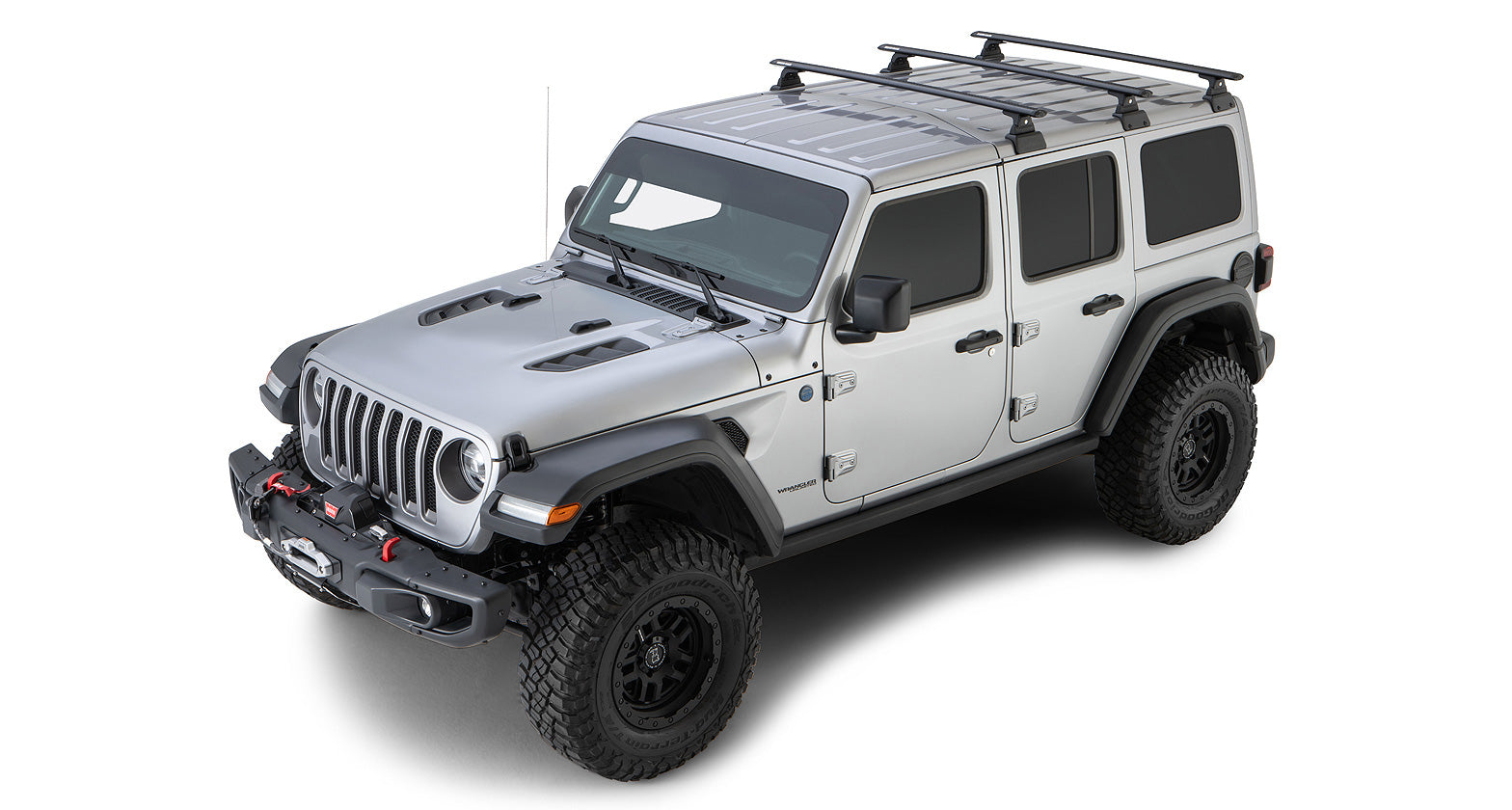 Jeep Wrangler JL 4-Door Rhino Rack Vortex RLT600 Black 3 Bar w/ Backbone Roof Rack and Quick Release Legs | JB0899