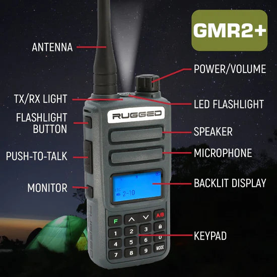 Rugged Radios GMR2 PLUS - GMRS and FRS Two Way Handheld Radio w/Hand Mic