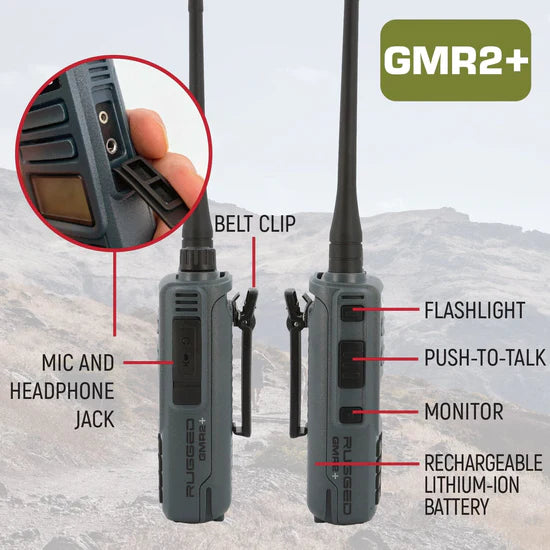 Rugged Radios GMR2 PLUS - GMRS and FRS Two Way Handheld Radio w/Hand Mic