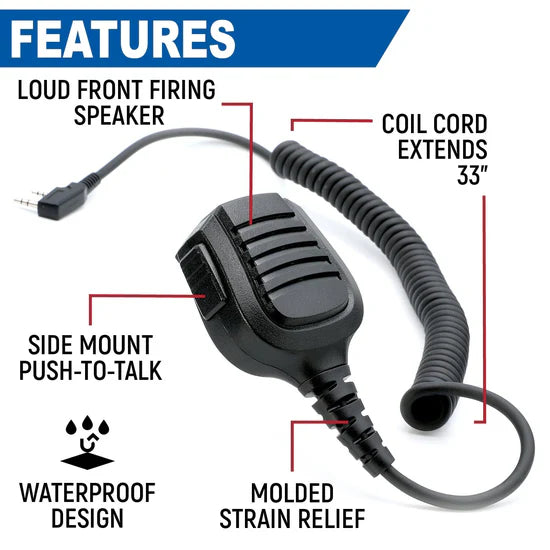Rugged Radios Hand Speaker Mic - Waterproof for Handheld Radios