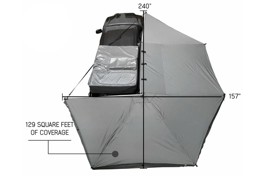 Overland Vehicle Systems Nomadic 270-Degree Awning, Dark Gray W/Black Transit Cover, Passenger Side