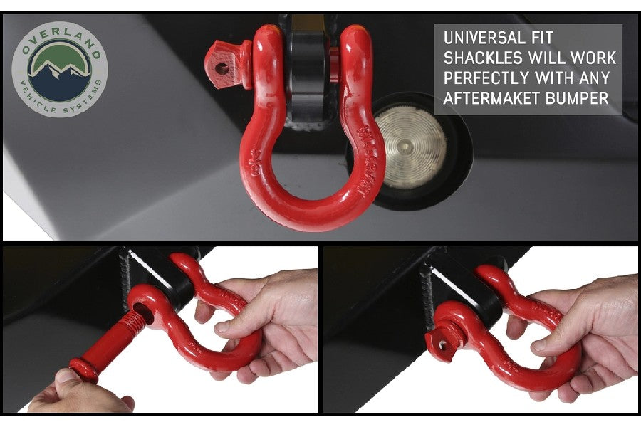 Overland Vehicle Systems Recovery Shackle 3/4in 4.75 Ton Red - Pair