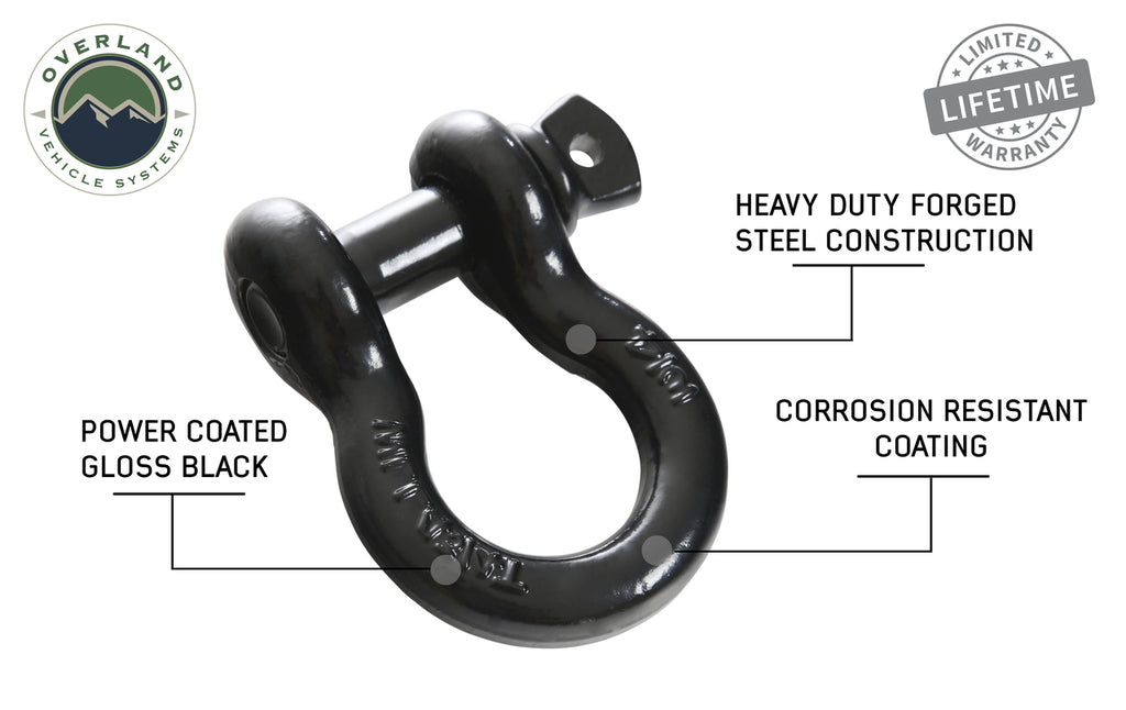 Overland Vehicle Systems 3/4in 4.75 Ton Recovery Shackle, Black