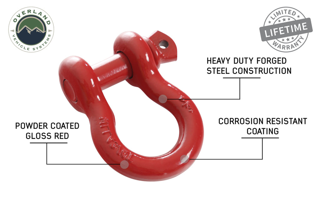 Overland Vehicle Systems 3/4in 4.75 Ton Recovery Shackle - Red