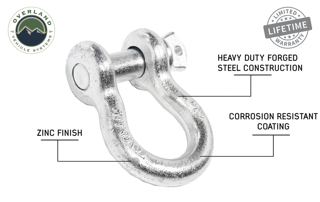 Overland Vehicle Systems 3/4in 4.75 Ton Zinc Recovery Shackle