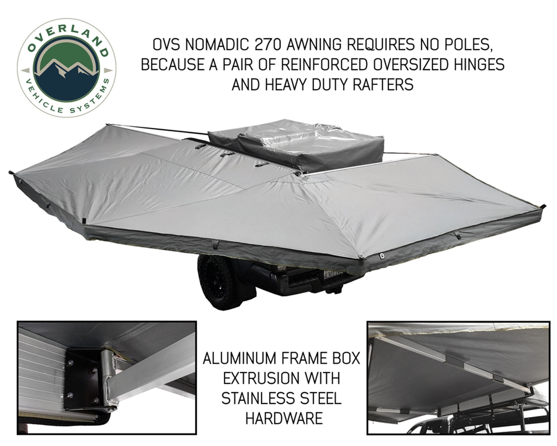 Overland Vehicle Systems Nomadic 270 Awning, Dark Gray w/ Black Transit Cover, Driver Side