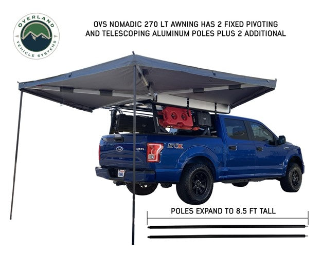 Overland Vehicle Systems Nomadic 270 LT Awning, Passenger Side - Dark Gray w/ Black Cover